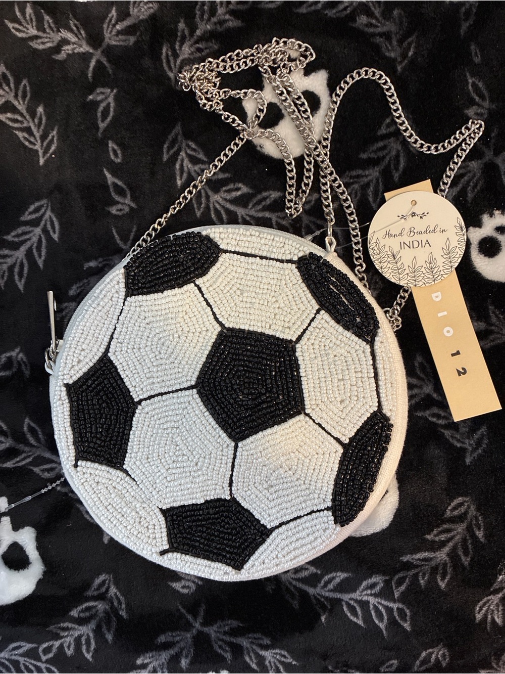 Hand-Beaded Studio 12 Black & White Soccer Ball Crossbody Bag -